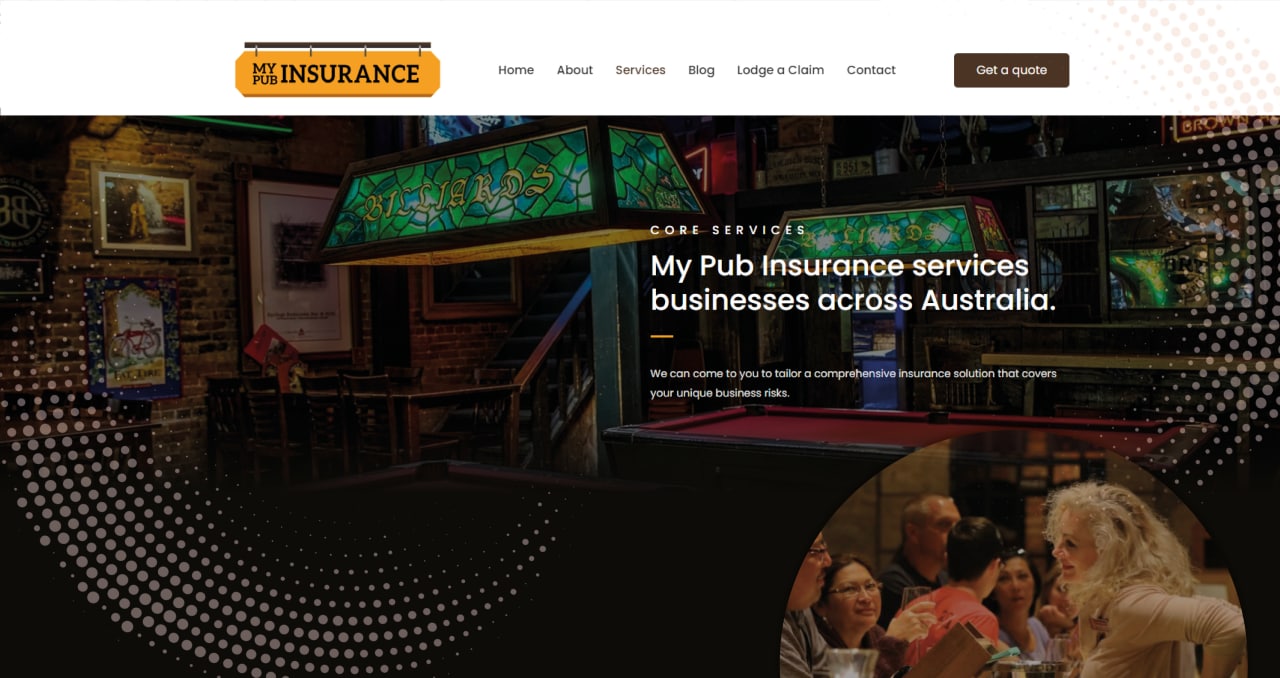 My Pub Insurance Website design by Sanctuary Labs